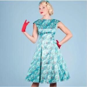 New Tatyana Cruiser Dress Blue Bicycle Wheels Swing Midi Dress Women's Size S
